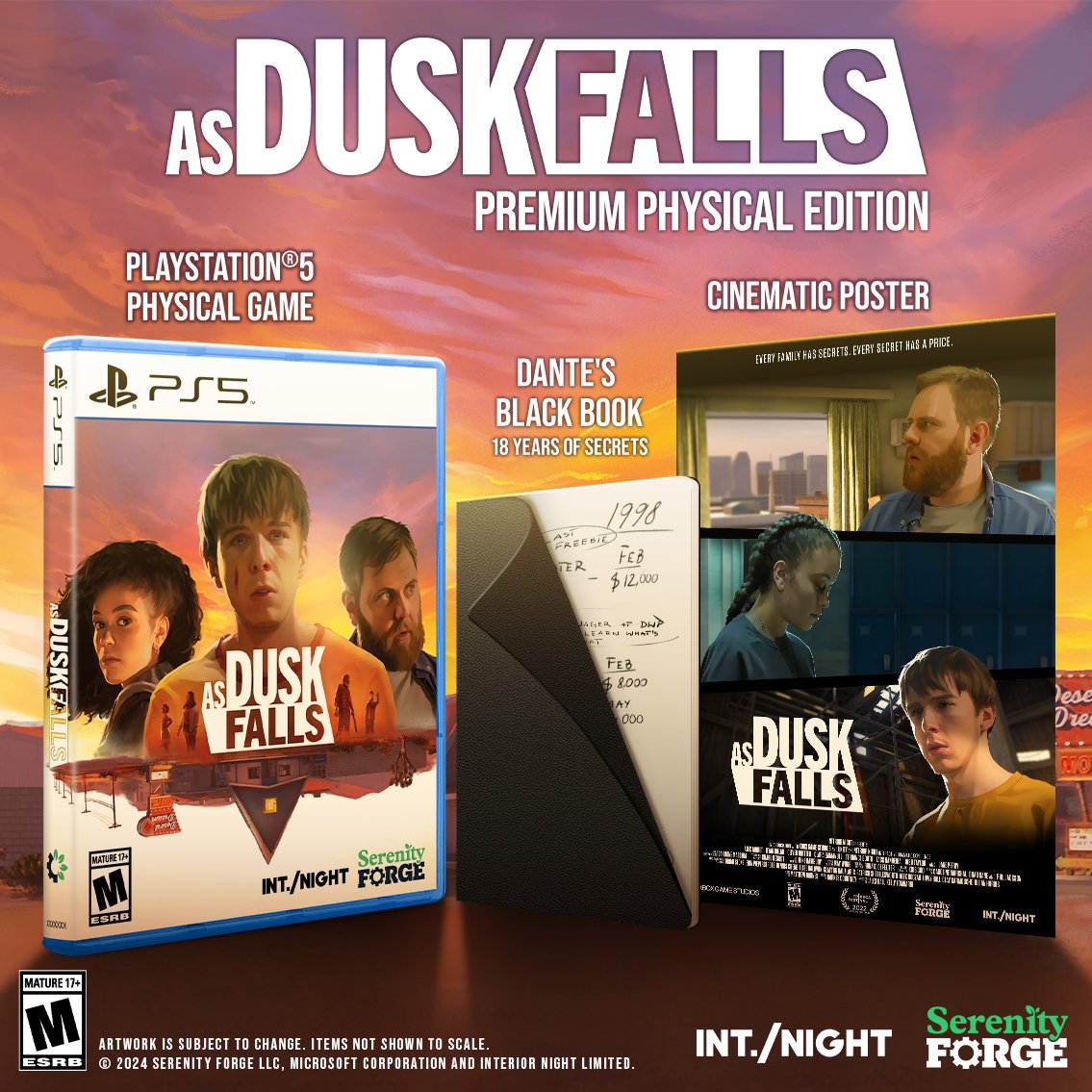 As Dusk Falls, the critically acclaimed tale of betrayal and resilience, is coming to PlayStation in 2024. Our Premium Physical Edition for PS5 brings the game to life with exclusive items! Get yours at the Serenity Forge store or your favorite retailer: store.serenityforge.com/products/as-du…