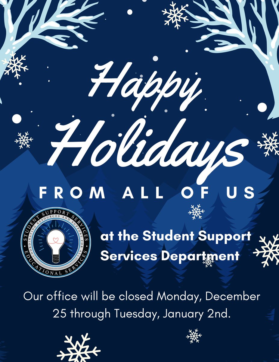 Our offices close today and will resume on Wednesday, January 3rd. Thank you for your understanding and happiest of holidays. #PBVUSD #WeArePBV