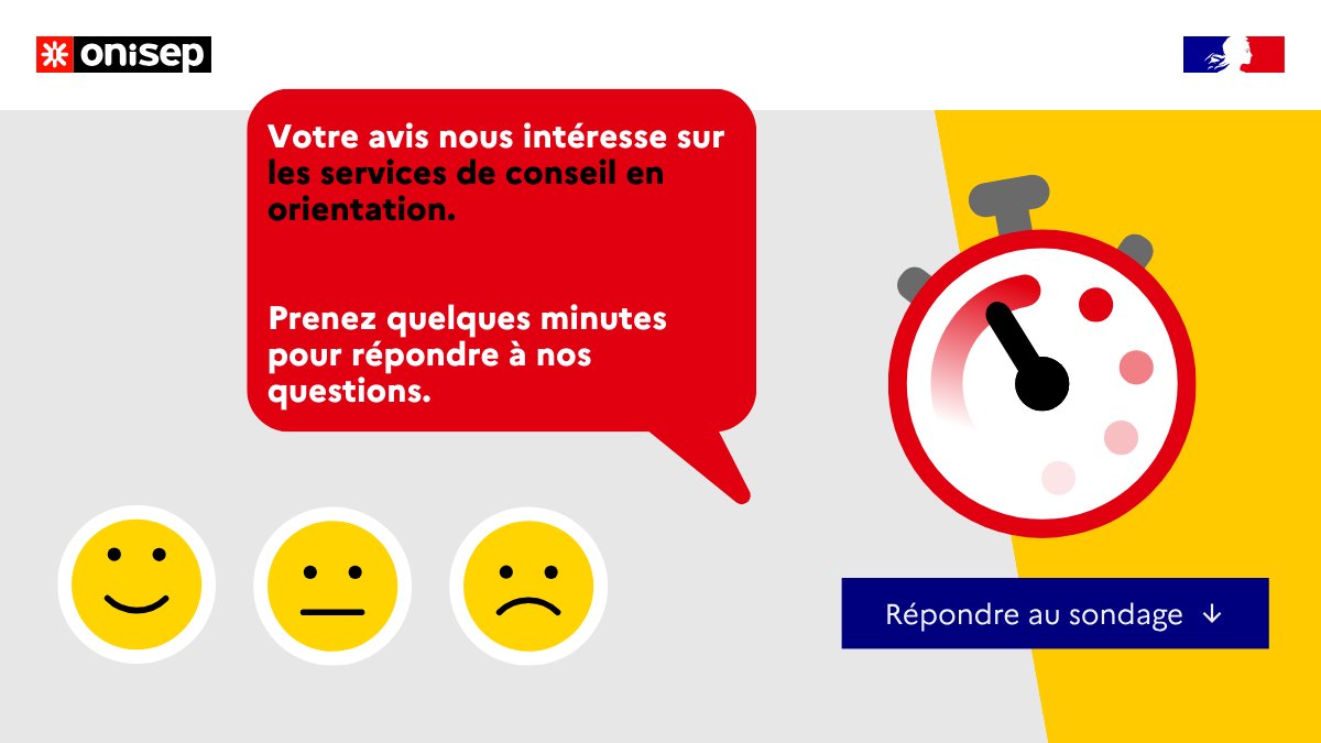 #Elèves #Etudiants #Equipeséducatives
🧭 Avez-vous déjà fait appel à des services de conseils en orientation ? L'Onisep mène une enquête sur ce sujet.
📢 Votre avis nous intéresse ! ⏳ Le questionnaire dure 5 min environ
🎤 Pour participer 👉 ow.ly/E1nx50Qlobw
#orientation
