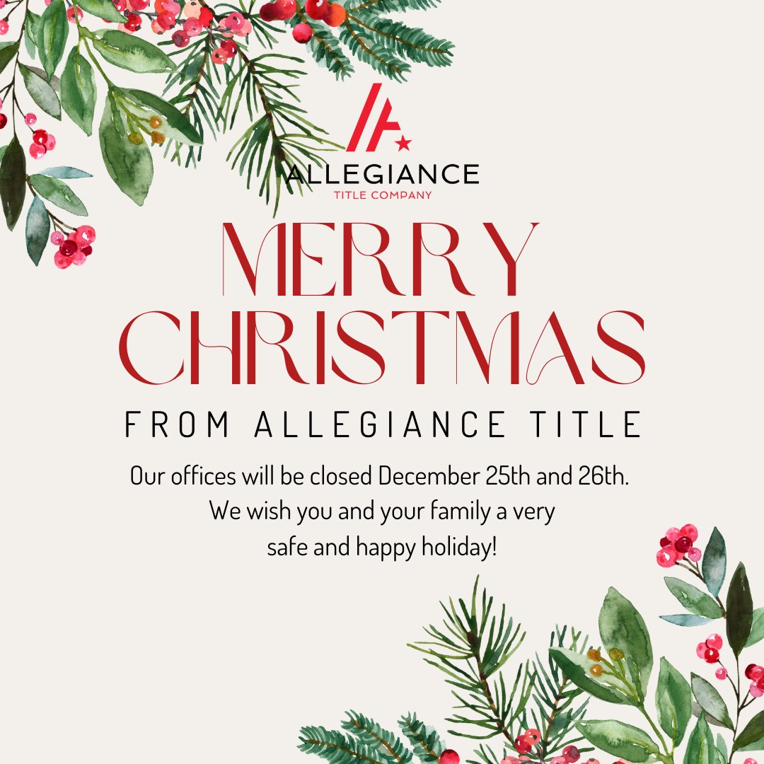 Merry Christmas from Allegiance Title! We wish you and your family a very happy holiday. 🎅🏻 🎄 ⛄