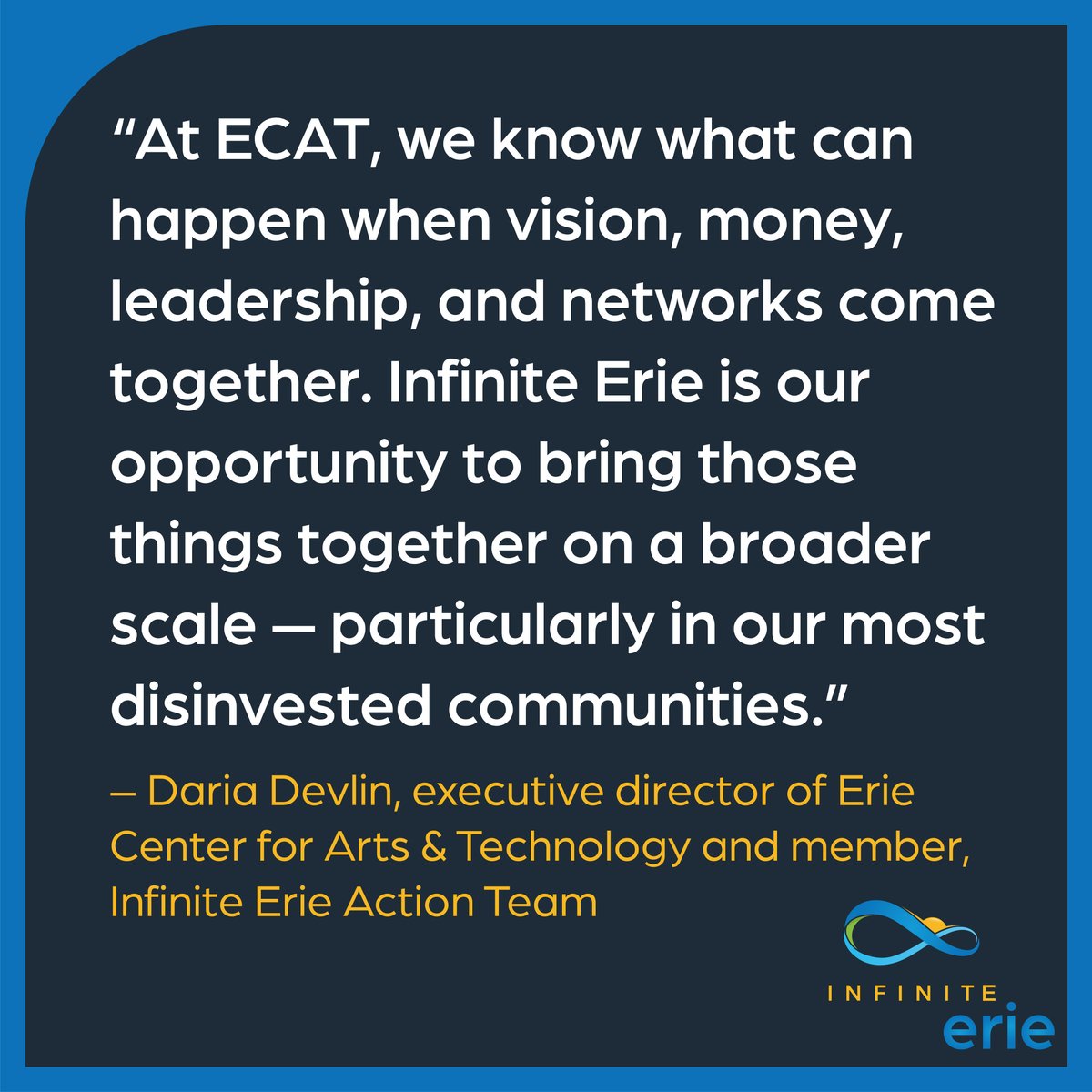 Collaboration is the key that unlocks the door to infinite possibilities, infinite growth, & infinite hope for #ErieCounty. When we are unified, great things can be accomplished — Infinite Erie is proof of that. Join us as we continue to put more plans into action.