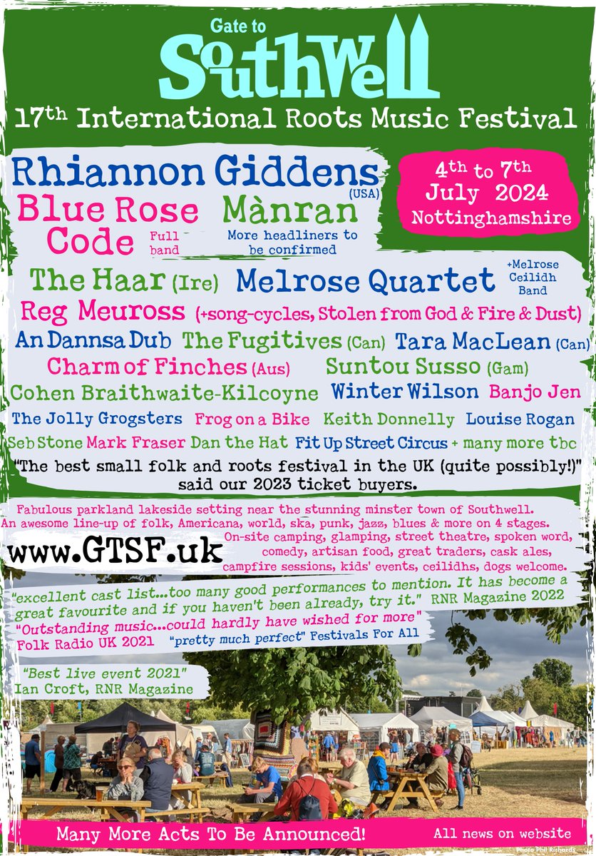 & we should probably talk a bit about our line-up... incuding @RhiannonGiddens @BlueRoseCode @MelroseQuartet @TheHaarBand @ManranOfficial @regmeuross @andannsadub and loads more gtsf.uk