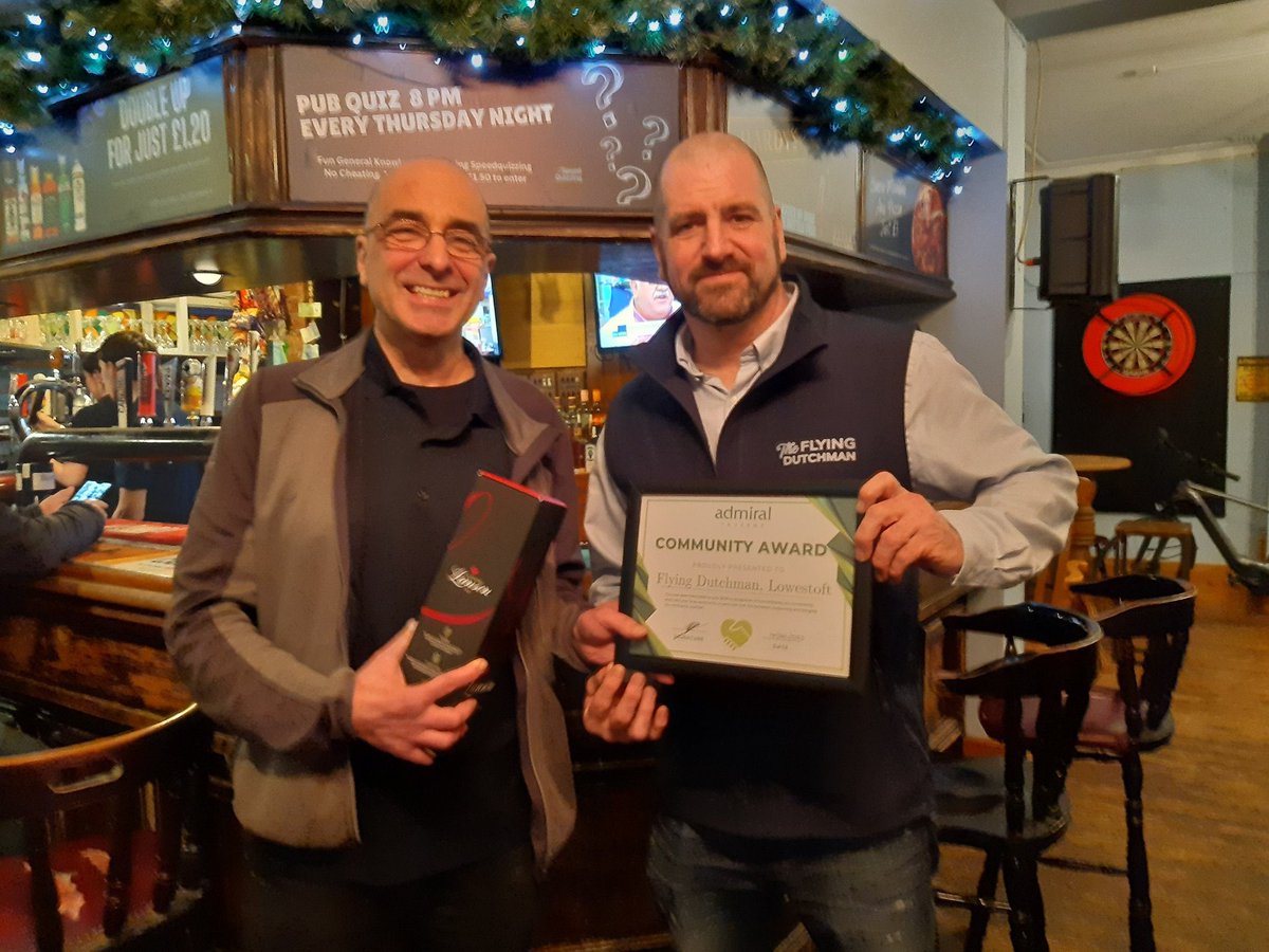 We recently launched our Community Award, recognising our licensee's hard work in the communities 💚 Well done to Blue Bell Ball, Worrall and Flying Dutchman, Lowestoft!