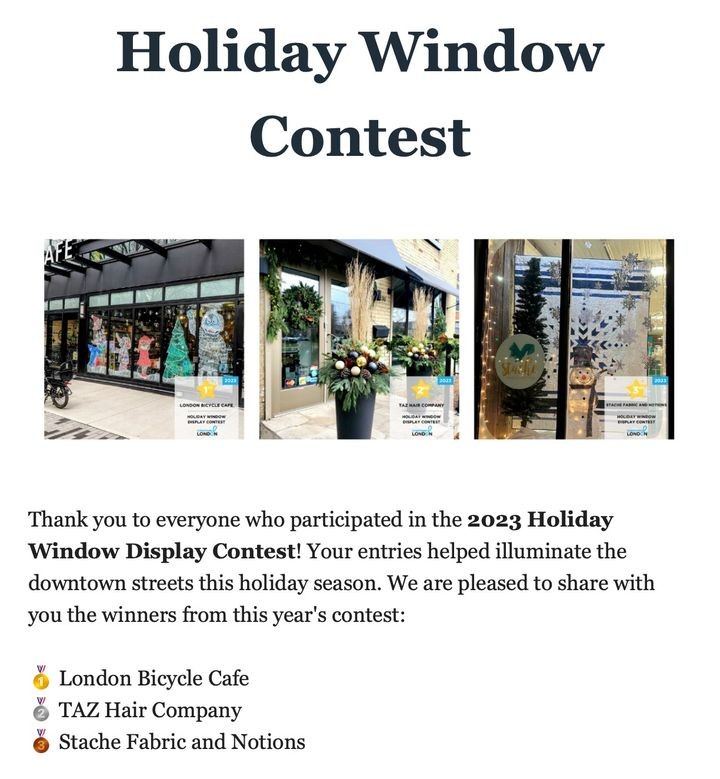 Congratulations to @LdnOntBikeCafe at Riverwalk (320 Thames Street) for winning the @Downtown_London 2023 Holiday Window Display Contest! Their display made downtown look festive and bright this holiday season, spreading joy and holiday spirit. Well done! 🎉🎄🚲