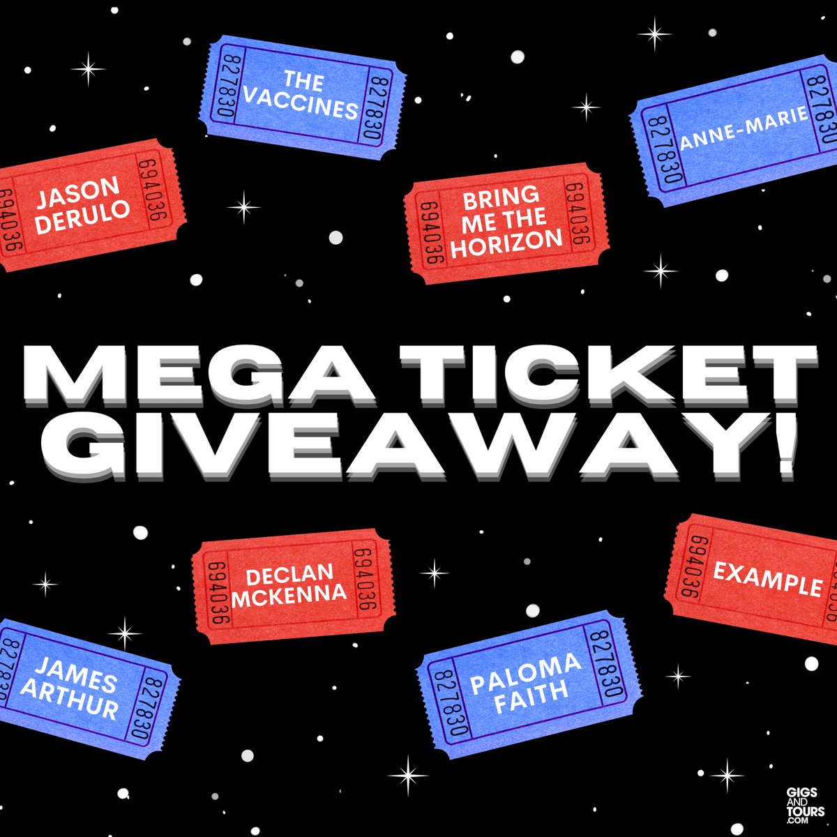 gigsandtours's tweet image. MEGA TICKET GIVEAWAY 🎁🤘

Win a pair of tickets to see The Vaccines, Bring Me The Horizon, Declan McKenna, James Arthur, Anne-Marie, Jason Derulo, Paloma Faith or Example in 2024! 

To enter, RT, follow us and comment which artist you'd like to see! gigst.rs/megacomp