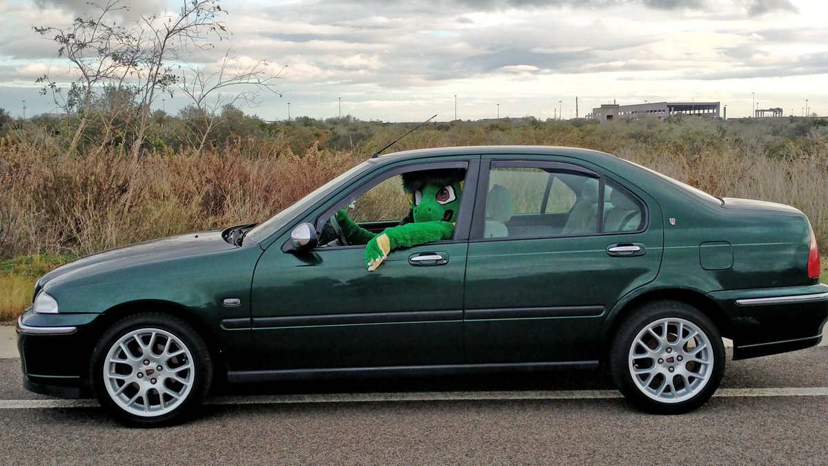 Max and his drakkar, both green because... why not? :3 #FursuitsFriday #Fursuitandcar