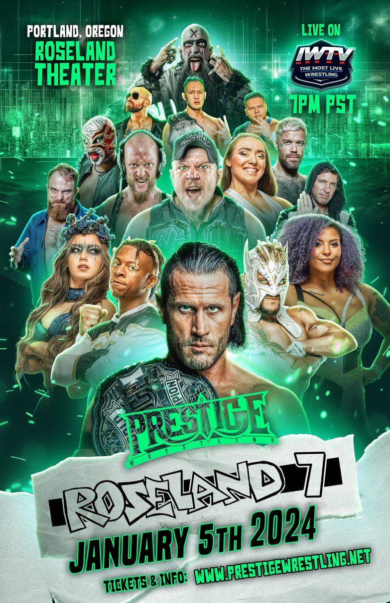 🚨 EXACTLY 2 WEEKS AWAY 🚨 January 5th, 2024 Portland, Oregon Roseland Theater All Ages (Bar with ID) Live on IWTV.live at 7:00 PM pacific (new subscribers use code PRESTIGE). Very limited floor & balcony seats still available! 🎟 prestigewrestling.net