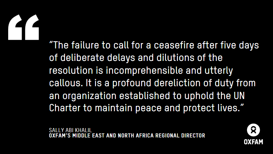 newsfromoxfam's tweet image. REACTION: @Oxfam response to the UN Security Council’s passing of a watered-down resolution instead of calling for a ceasefire in #Gaza 👉oxf.am/3Rxdlzy

@UNSC_Reports