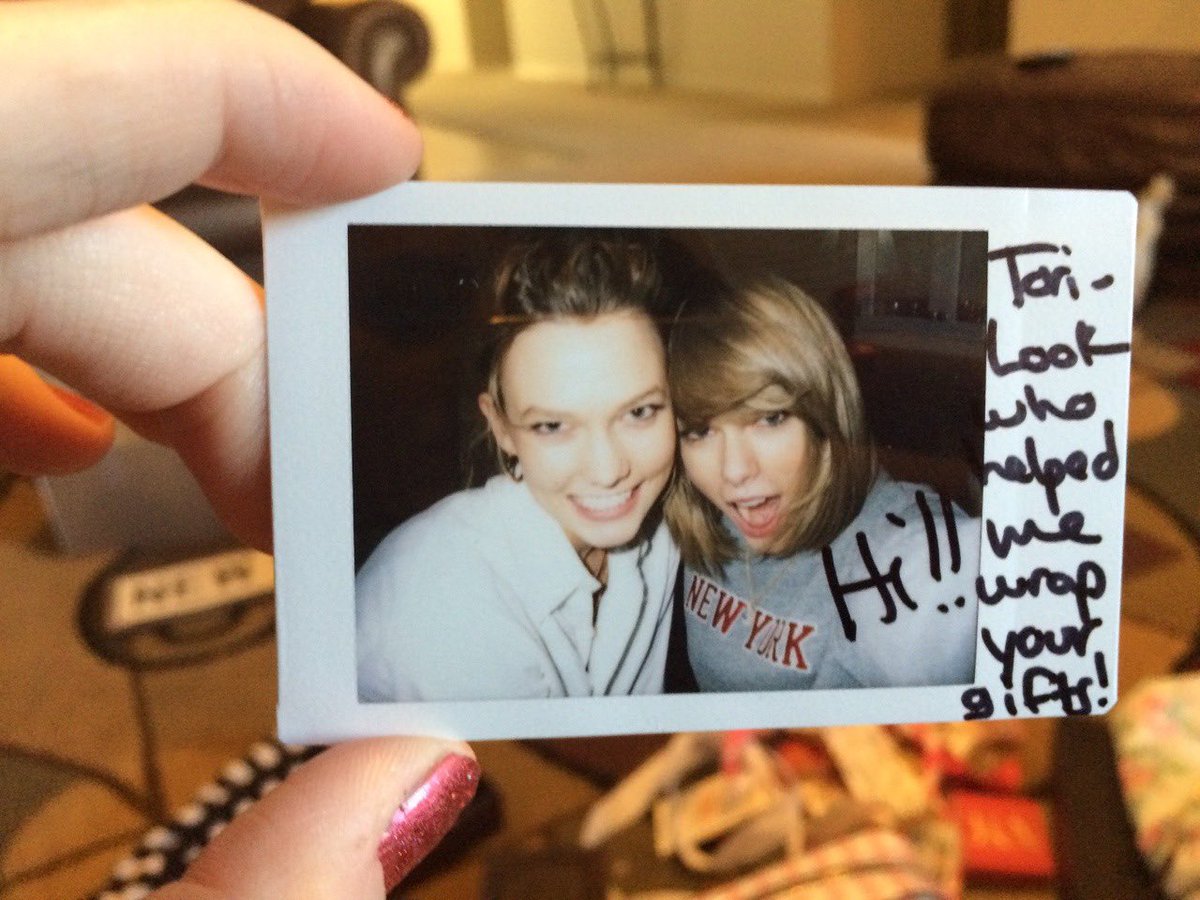 nine years ago today, fans begun receiving swiftmas presents from taylor  and karlie kloss in the mail. one fan shared the polaroid they took  together, personal letters from the both of them,, image size:1200x900
