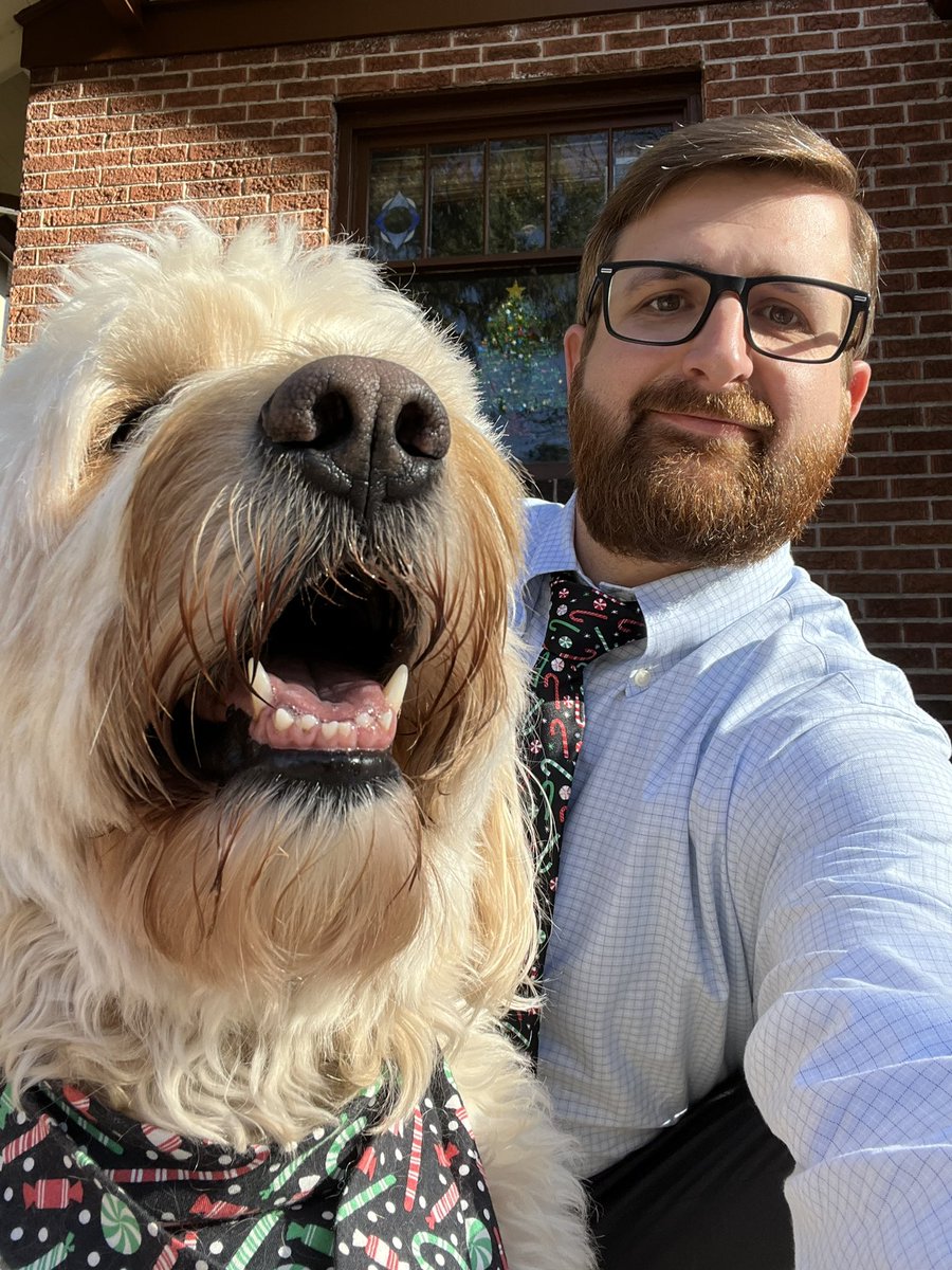 YOAST_Law's tweet photo. Last day at the office for 2023 with my main-man Bodacious. We decided to on matching ties for court this afternoon. 

From all of us @Yoast_Law - please have a safe and Happy Holidays! https://t.co/b2L16uh4IK