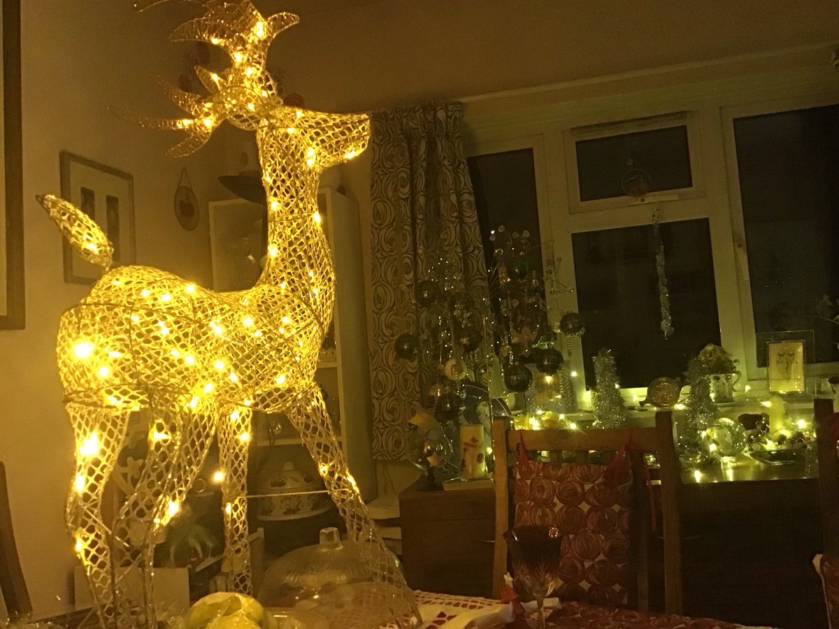 Fergus , my reindeer , is lording over the dinning room waiting for our supper guests