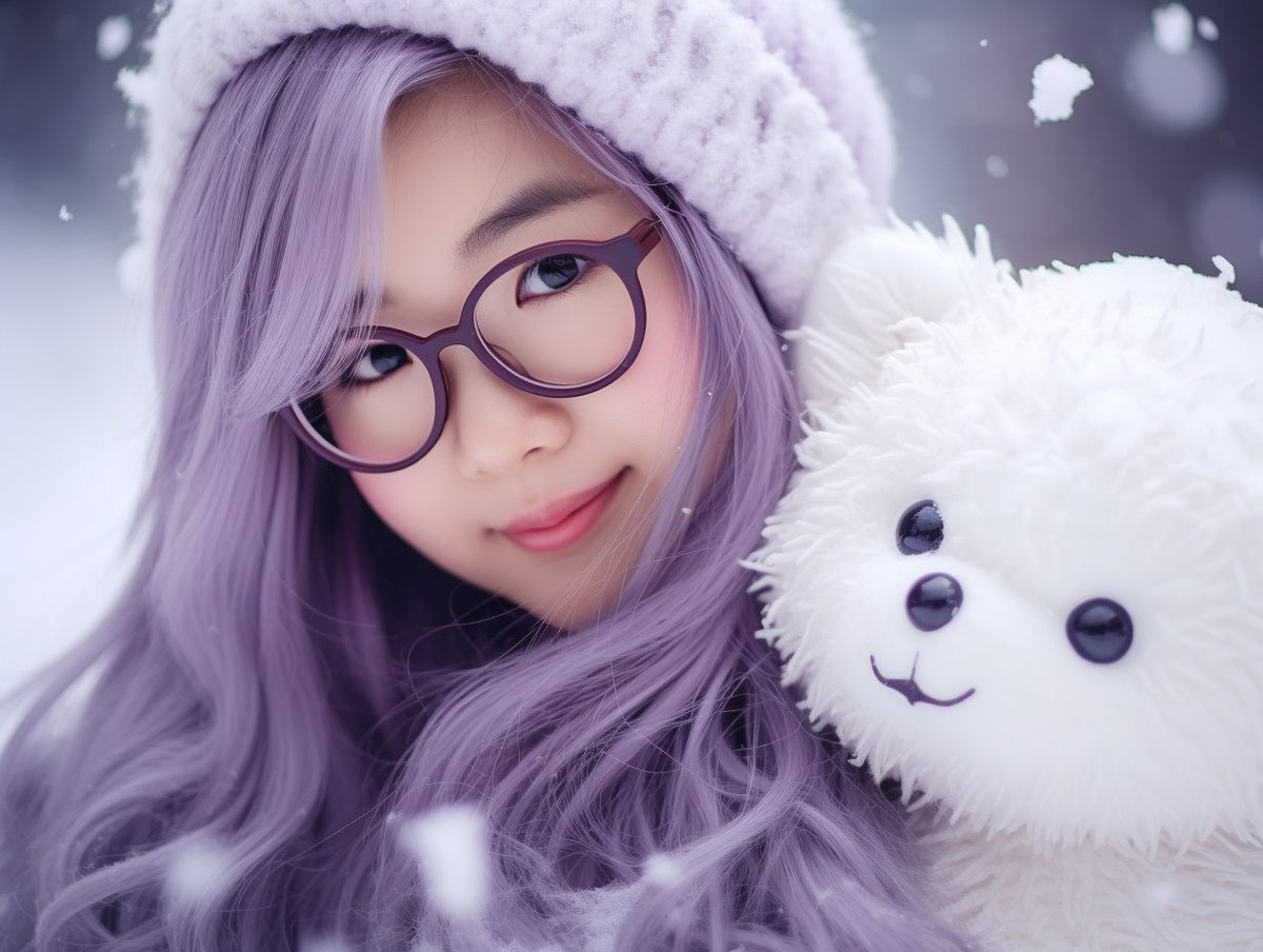 Captivating with long, violet-brown hair, and a sweet smile resembling a winter doll amidst falling snow. Truly charming and adorable #beautygirl
