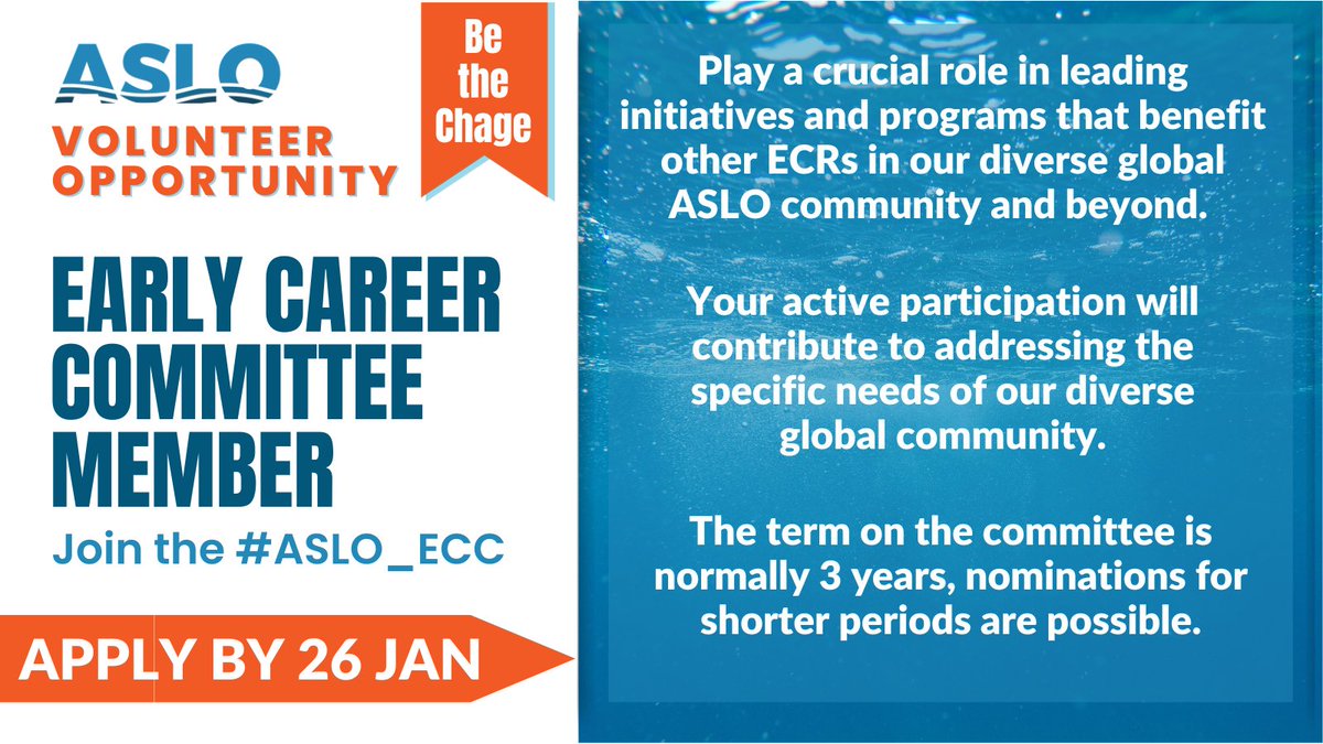 🤩🤝 Volunteering for the #ASLO #aquaticscience community is meaningful, rewarding and mostly a lot of fun! Join the #ASLO_ECC and play a crucial role in leading initiatives and programs that benefit other #ECR in a supportive and inclusive community. 👉 aslo.org/call-for-early…