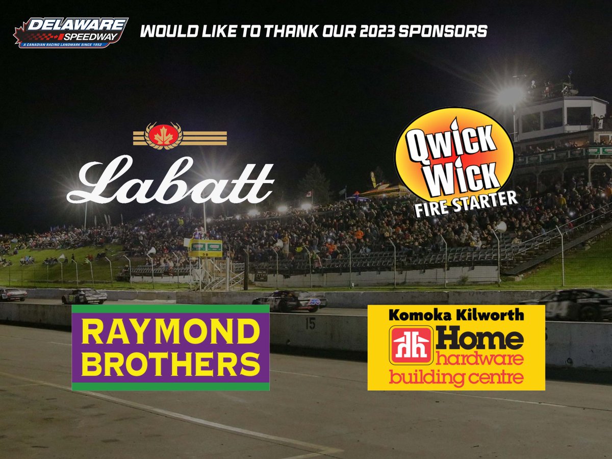 We'd like to thank Labatt, Qwick Wick Fire Starter , Raymond Brothers, and Komoka Kilworth Home Hardware for their support in the 2023 race season! 🏁🥳