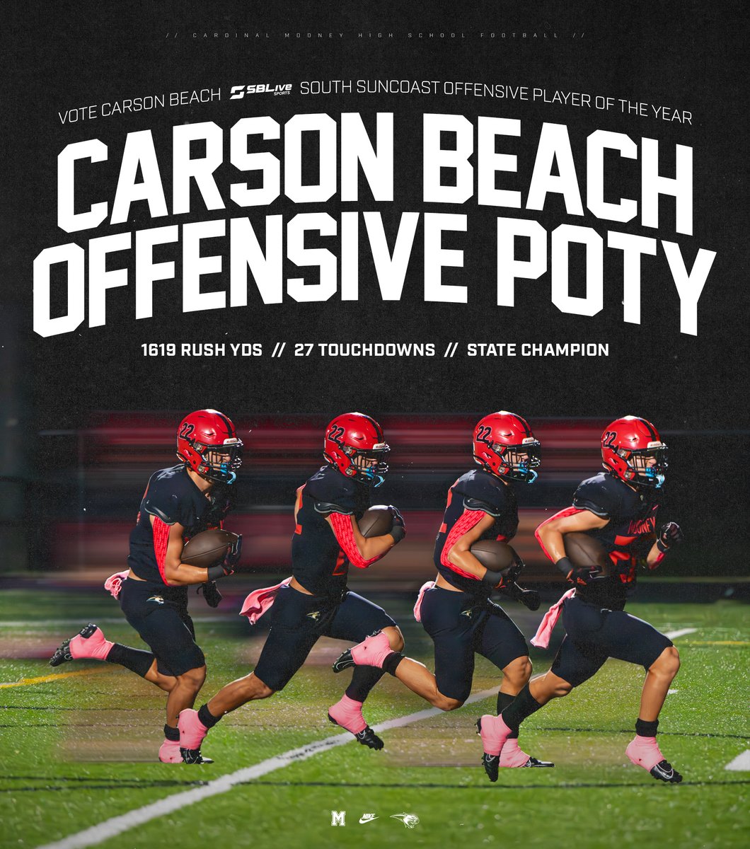 Cardinal Mooney Football (@mooney_fb) on Twitter photo Vote <a href="/carsonbeach22/">Carson Beach</a> for @SBLiveSports South Suncoast Offensive POTY 📈 Voting Link 👇 & in our Bio ‼️ Vote <a href="/carsonbeach22/">Carson Beach</a> for @SBLiveSports South Suncoast Offensive POTY 📈 Voting Link 👇 & in our Bio ‼️