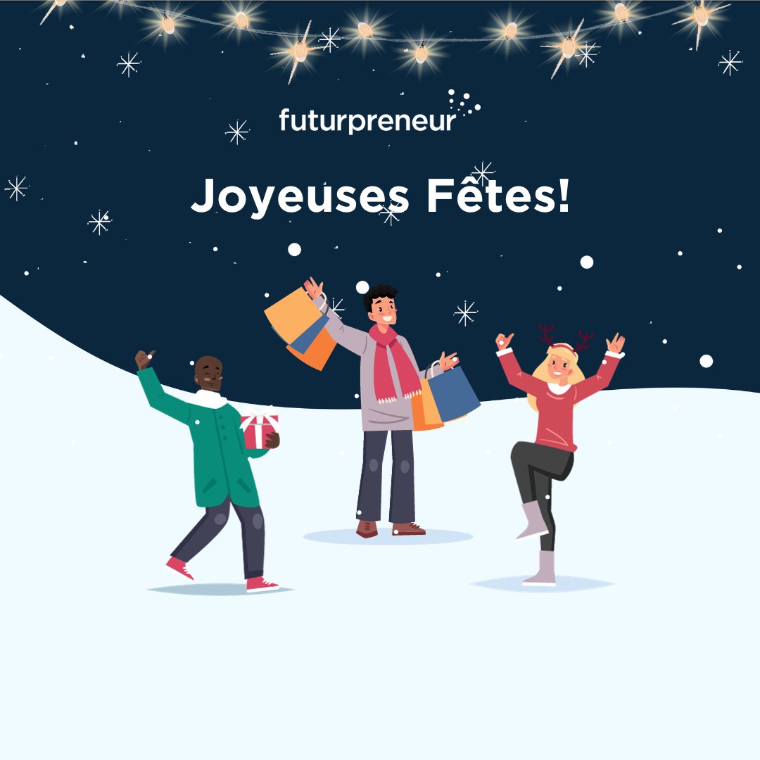 ⛄ À notre incroyable communauté de #Futurpreneur.e.s : Votre soutien et votre esprit d'entreprise inspirant ont été un véritable moteur de la prospérité #canadienne. 🚀🍁 Nous vous souhaitons de #JoyeusesFêtes en toute sécurité, et beaucoup de succès pour le #NouvelAn! 🎊 💚