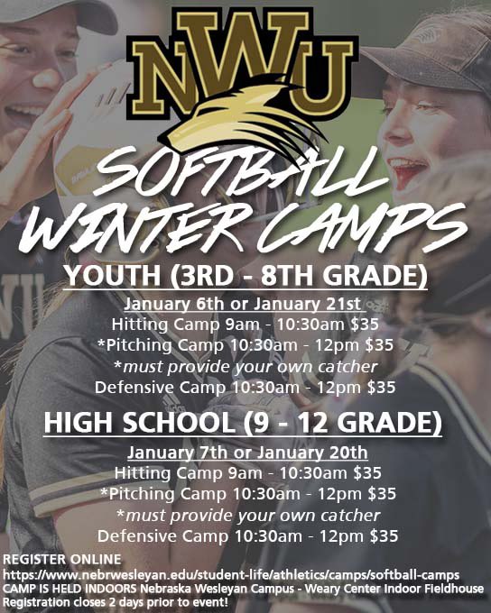 Ring in the new year with a great college camp experience! 

Join us on campus for our January camps!

Register here online at nebrwesleyan.edu/student-life/a…
