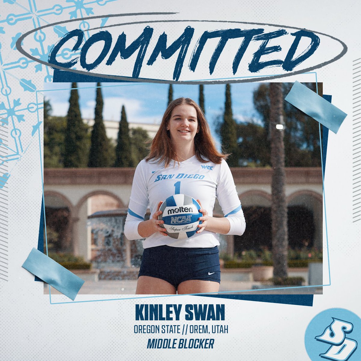 Corvallis ➡️ California Join us as we welcome Kinley Swan, a transfer middle blocker from Oregon State! 🗞: bit.ly/41we2On #GoToreros