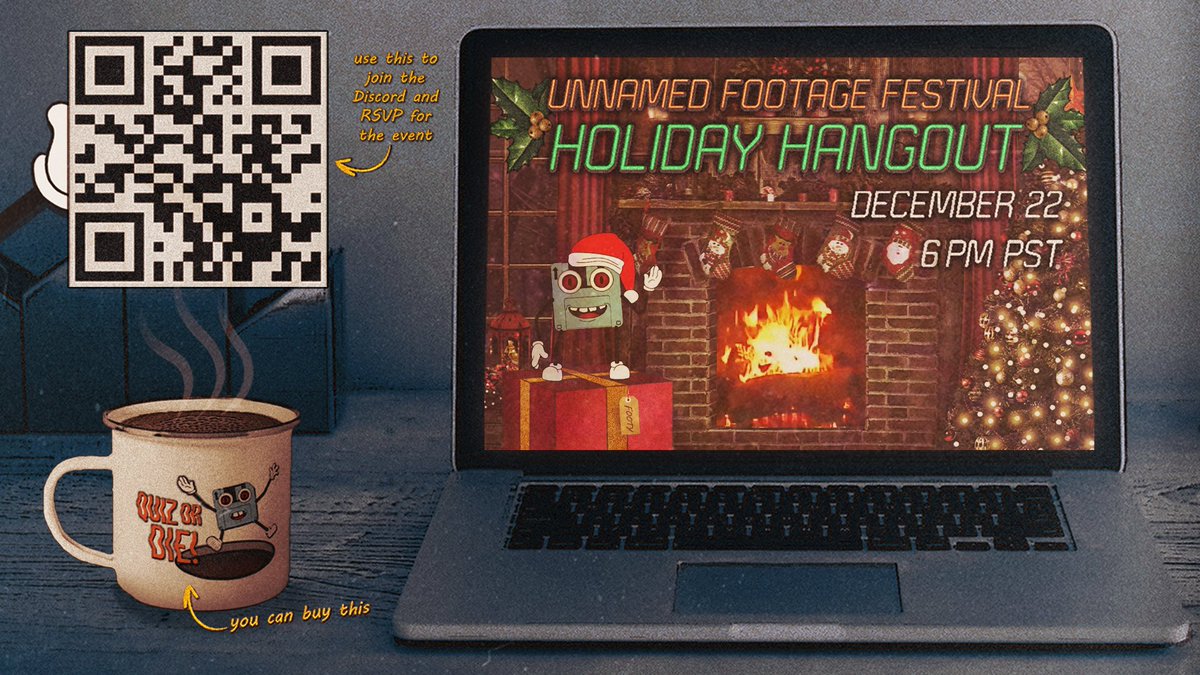 The holidays are a time to come together, so the <a href="/unnamedfootage/">Unnamed Footage Festival</a> team decided we’d try to foster a cheerful, festive space with a FREE event!

Come hang out in the Discord server starting at 6PM PST for holiday films and original content with good company! bit.ly/UFFHH