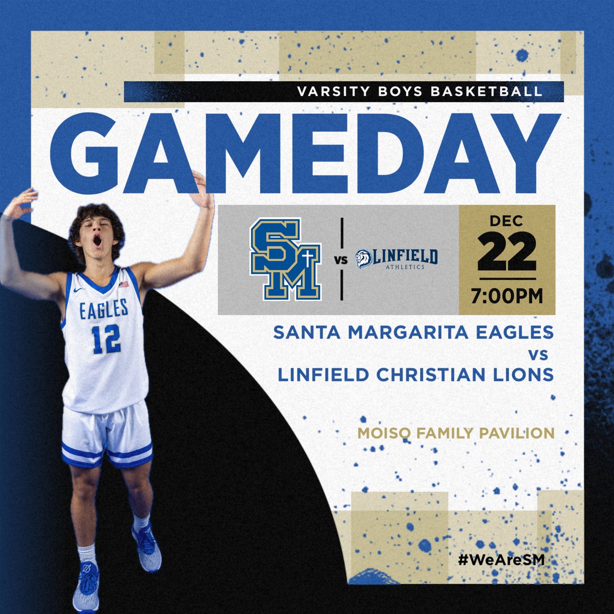 SMCHS_Basketball (@smchsbasketball) on Twitter photo The Linfield Christian Lions will be entering the Nest tonight at 7pm to take on the Santa Margarita Eagles (9-3). Let’s get into the spirit and cheer on our Eagles.
#WeAreSM🦅
<a href="/SMCHSEagles/">SANTA MARGARITA Catholic High School</a> <a href="/SMCHSAthletics/">SMCHS Athletics</a> The Linfield Christian Lions will be entering the Nest tonight at 7pm to take on the Santa Margarita Eagles (9-3). Let’s get into the spirit and cheer on our Eagles.
#WeAreSM🦅
<a href="/SMCHSEagles/">SANTA MARGARITA Catholic High School</a> <a href="/SMCHSAthletics/">SMCHS Athletics</a>