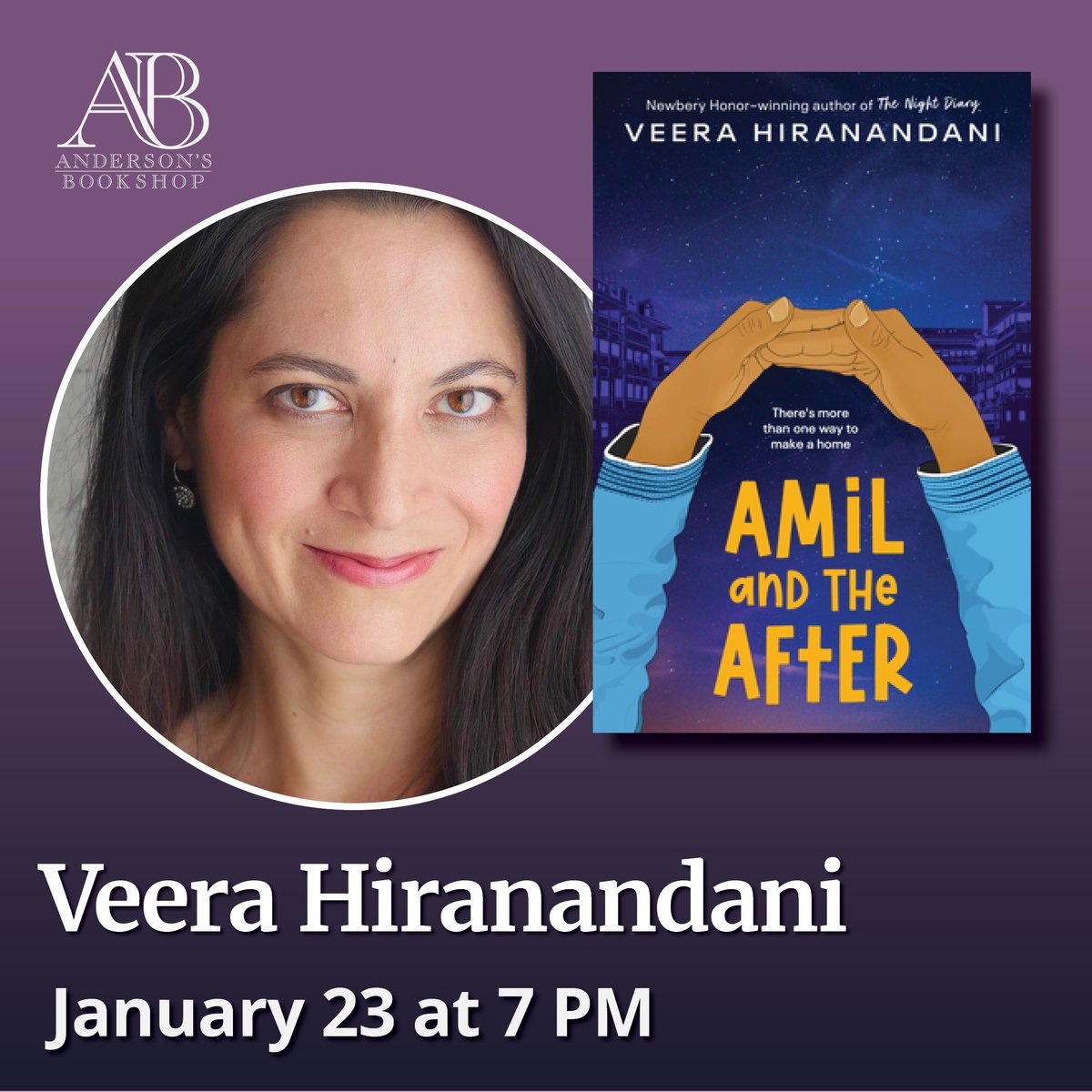 1/23: An in-person event w/ Veera Hiranandani to celebrate the release of Amil and the After on Tuesday, January 23rd at 7pm in Naperville. An author presentation, audience Q&A, and signing/photo line! Pre-registration is required as space is limited: …raHiranandaniAndersons.eventcombo.com