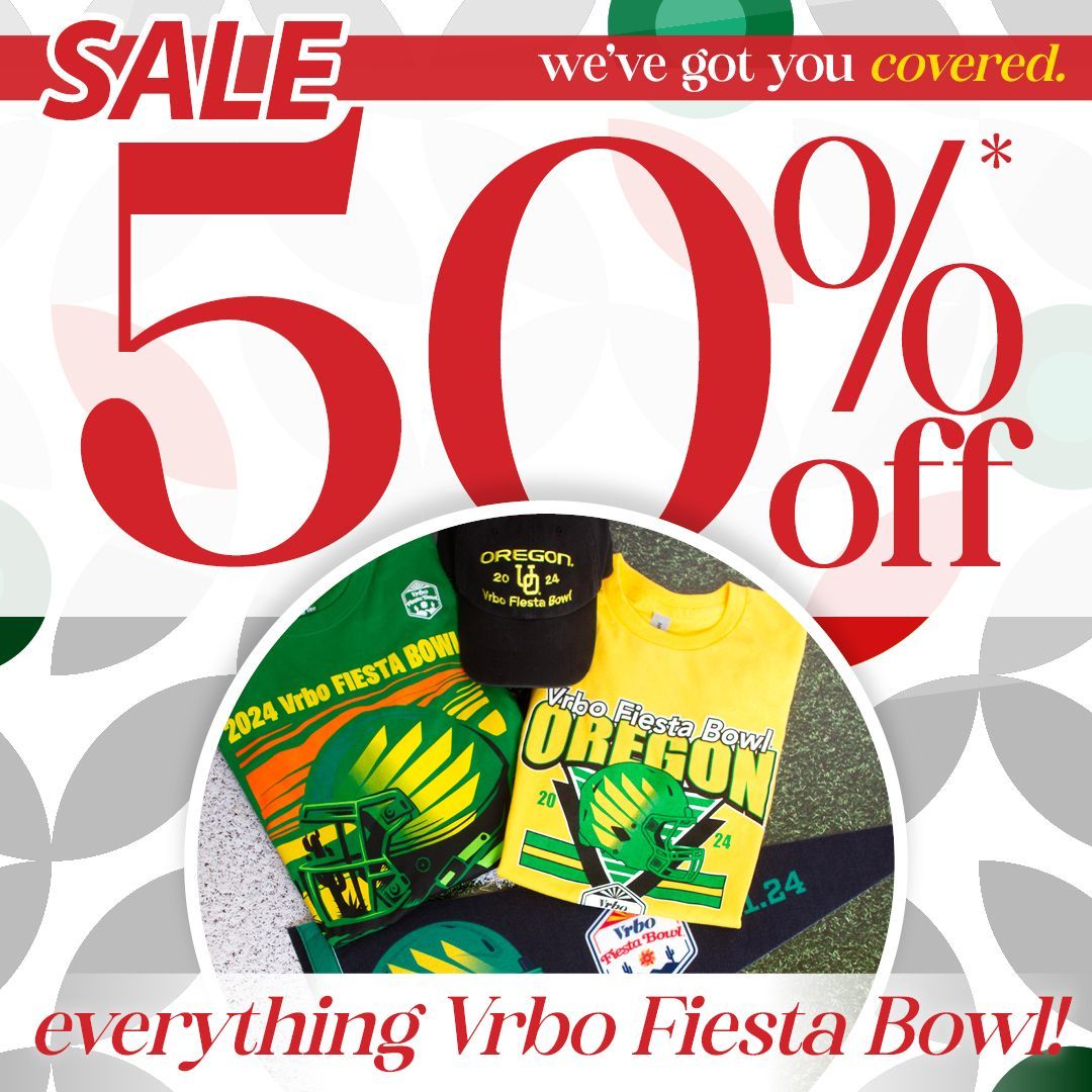 50% OFF: Gear up for the Vrbo Fiesta Bowl! Shop now and save on tees, hoodies and more for the big game! tds.tw/FiestaBowl50 #GoDucks #VrboFiestaBowl