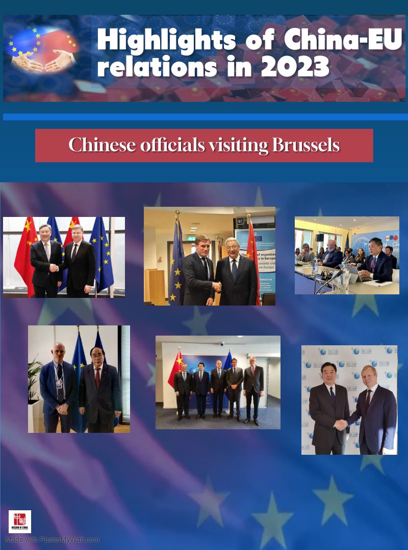 10-day countdown to 2024. 
10 highlights of #China-#EU relations in 2023. 🇨🇳🇪🇺

Day 10 : Chinese officials visiting Brussels

⭐ Vice-Chairman of the 14th National Committee of #CPPCC WANG Guangqian
⭐Minister of #Commerce Wang Wentao
⭐ Minister of #EcologyandEnvironment Huang