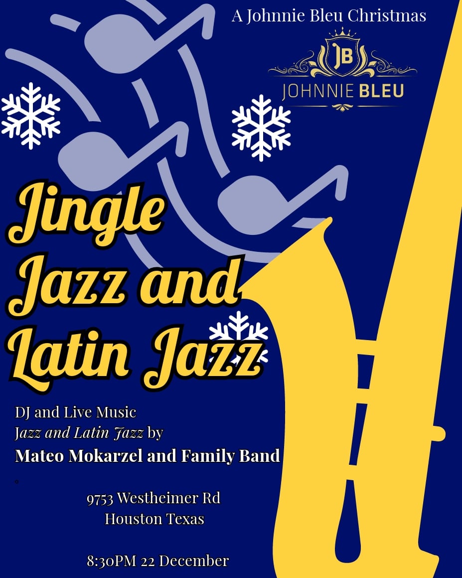 Playing tonight with my band - Jazz and Latin and more than a bit of Christmas music. Come on out. 
#JazzHouston #LatinJazz #MokarzelMusic 
#HoustonLiveMusic
#JohnnieBleuTX