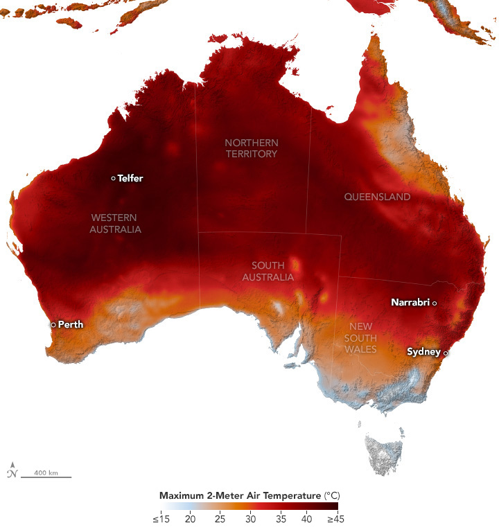 Incredible heat is blanketing #Australia, fueling the #Bushfires. The NW is really intolerable in some places. This is only the beginning of what looks like a long incredibly hot summer. This country will be baked if temperatures continue to rise globally. Mitigation is urgent.