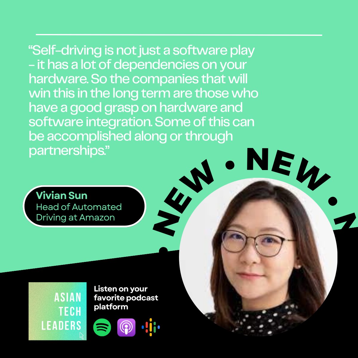 🚚 Fascinating conversation with Vivian Sun, Head of Automated Driving <a href="/amazon/">Amazon</a> and previous executive at self-driving start-ups <a href="/Waabi_ai/">Waabi</a> and <a href="/TuSimpleAI/">TuSimple</a>.

In this podcast, Vivian shares more about the current state of the AV industry, the potential of generative AI, and how her