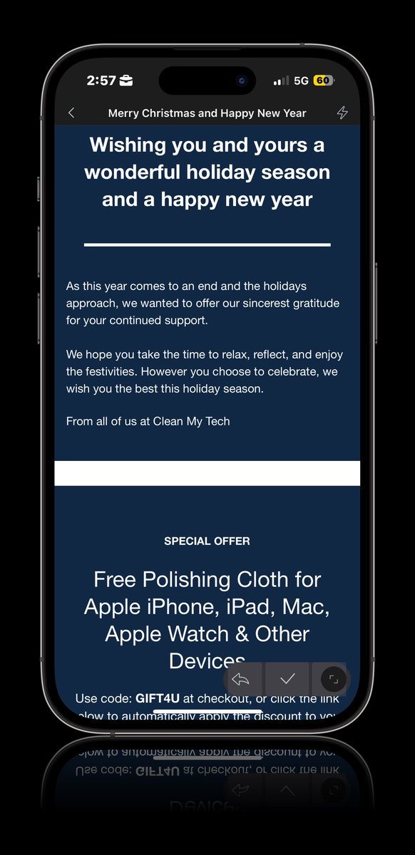 Biggiephil2's tweet image. What a nice company email from @_CleanMyTech it’s the little things #cleanmytech #ios #iphone14pro