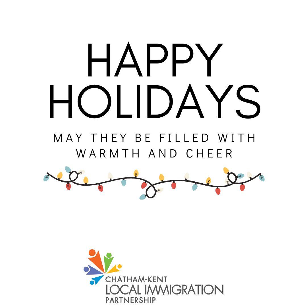 Wishing you a Happy Holiday, however you choose to celebrate, from the Chatham-Kent Local Immigration Partnership.

See you in the new year!

#CKOnt #CKAttractionPromotion #CKImmigrationMatters