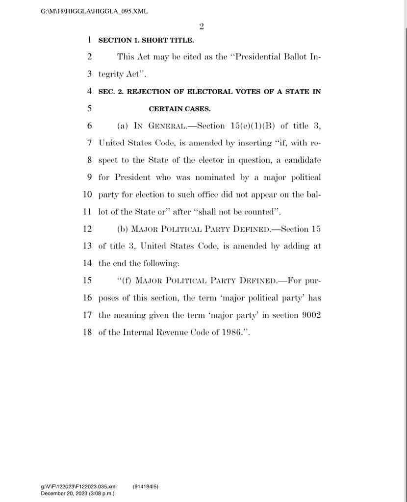 New law… If any state in our Union blocks the official nominee of a major political party from the Presidential ballot, their electoral slate will not be counted by Congress on the following January 6th. Play stupid games, win stupid prizes. Have a very MAGA Christmas.