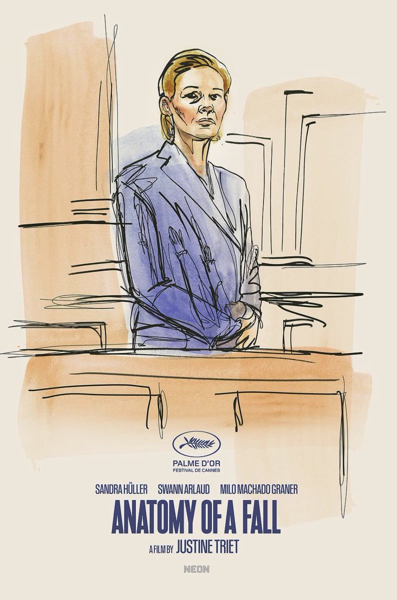 Akiko Stehrenberger’s brilliant new courtroom sketch official poster for ‘Anatomy of a Fall’