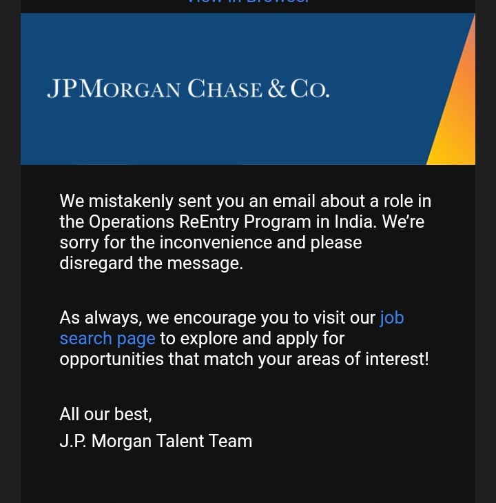 abcdefgh1234636's tweet photo. Seriously....!!!
After applying to endless internships Jobs at jpmc and so rejections .I felt happy when I got that mail in the morning and here goes againnn
#JPMorgan #wrong #email #TechNews #TechTrends https://t.co/OcXbVFDIo3