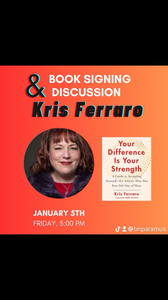 Start the New Year off right! 

Join us in welcoming Kris Ferraro to sign and discuss her book “Your Difference Is Your Strength”.

This is a great opportunity to prepare for a better year and a better you! 

#newyearnewme #bnauthorevent #bnbooksigning #selfgrowth #selfdiscovery