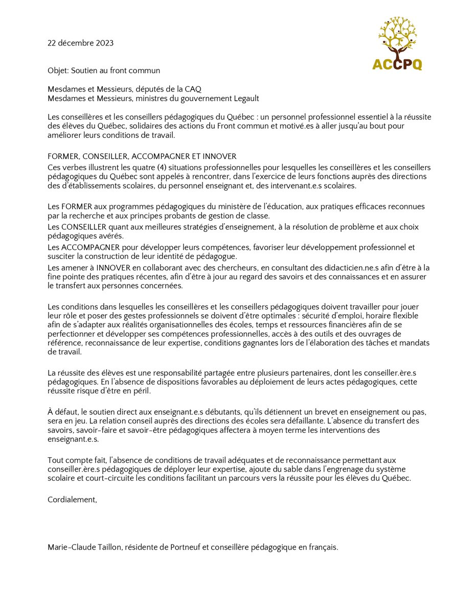 #JesuisCP; #ACCPQ 
Il n'y a pas que les enseignants qui revendiquent de meilleures conditions d'apprentissage pour les élèves du Québec !