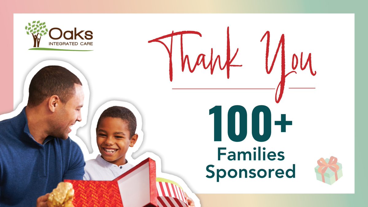 With your help, we sponsored over 100 families AND collected over 4,000 gifts for clients in our programs. Thank you for making holiday memories possible for those who need it most! #OaksHoliday2023