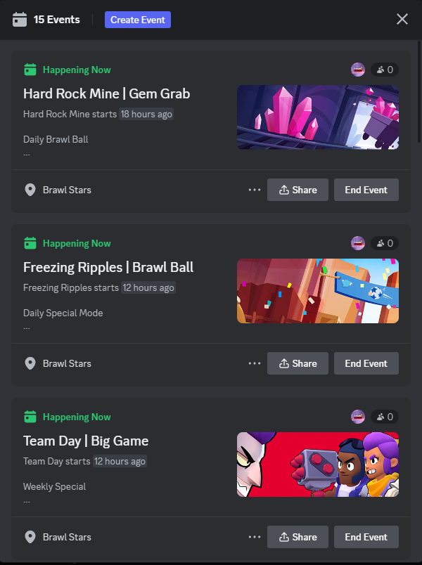 #5 Events:    

Be prepared when the next Map is released!

BrawlTools not only recommends the best brawlers for the current maps but also shows you the upcoming modes and Powerleague maps. It even creates Discord Events for the current maps to keep you up to date. #BrawlStars