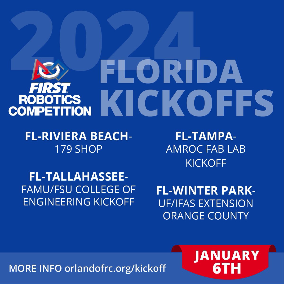 Get ready to kickstart this year’s robotics season on January 6th! Don't miss this symphony of creativity and innovation in the world of robotics! Join us at one of our four Florida Kickoffs! #OMGRobots #OrlandoFRC #FIRSTRobotics #FIRSTinFlorida #OrlandoSTEM #Crescendo #STEAM