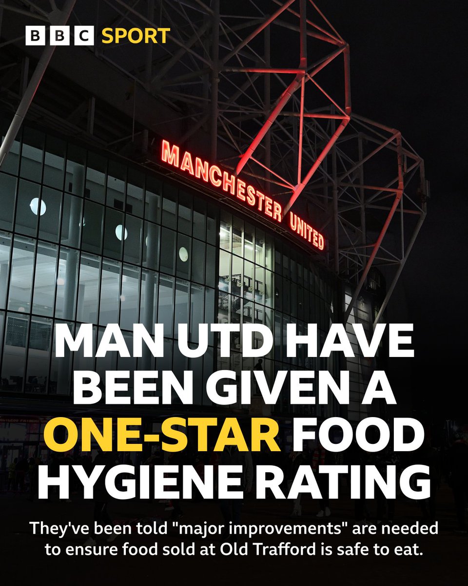 ⭐ A one-star food hygiene rating for Man Utd. 'MUFC wants to reassure our valued fans and customers that we maintain the highest culinary standards,' the club says.