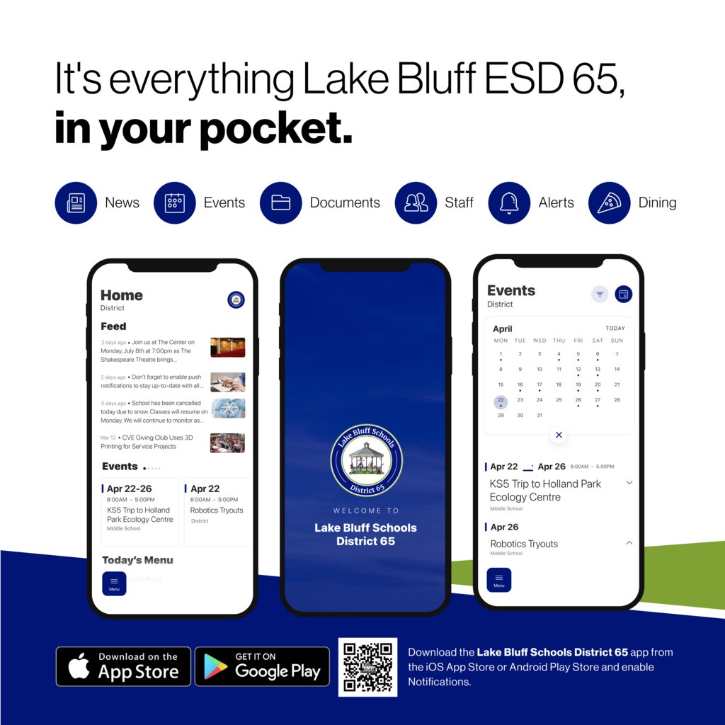 Catch up with the latest student stories, events, and news updates. It's everything Lake Bluff ESD 65, in your pocket. If you haven't already, download the app!



Download for Android bit.ly/3Qzxvtw

 Download for iPhone apple.co/3QySJYo