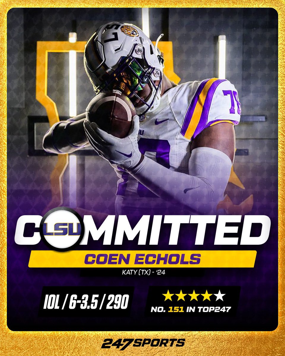 LSU lands a commitment from Top247 IOL Coen Echols. He discusses how Brad Davis and the LSU staff played a big role in getting him to his dream school 247sports.com/Article/coen-e…