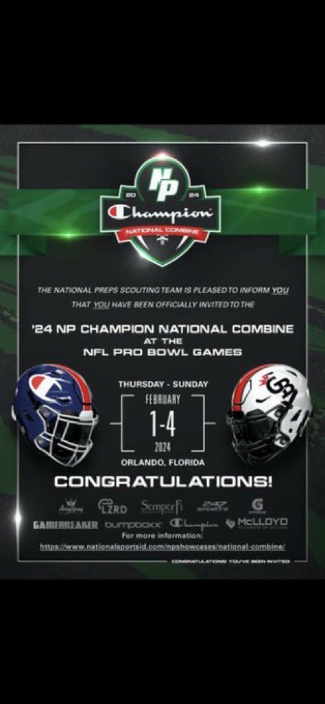 Blessed to be invited to the @NPShowcases combine at the pro bowl.