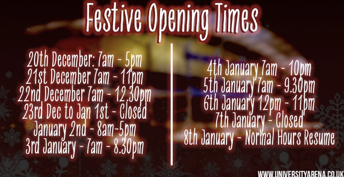 Here are our opening hours from today until January 8th when normal operating hours resume.