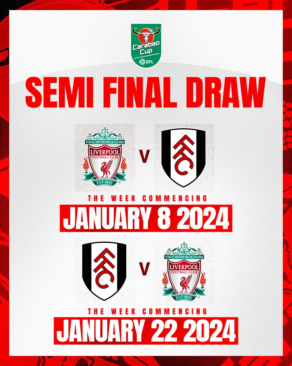 We will face Fulham in the semi-finals of the #CarabaoCup: