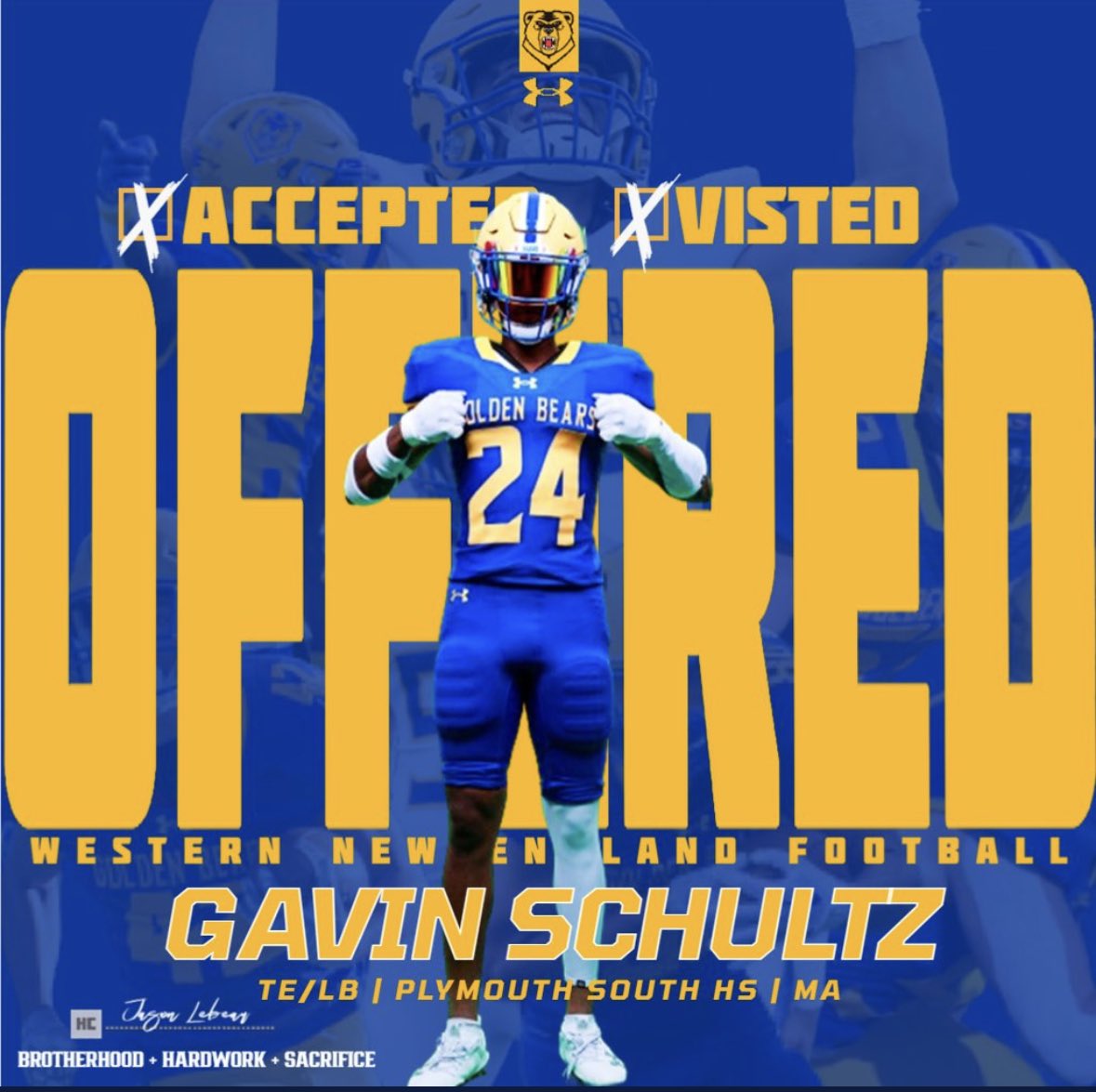 After a great conversation with <a href="/Coach_Lebeau/">Jason Lebeau</a> and <a href="/Coach_EhornJr/">Chris Ehorn Jr</a>  I’m grateful to say I’ve received a roster spot from Western New England!