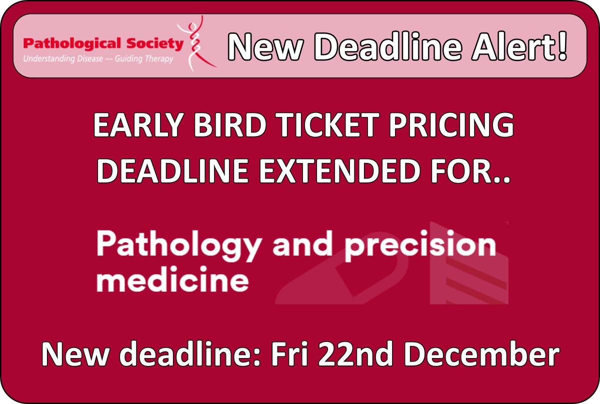 EXTENDED DEADLINE FOR EARLY BIRD TICKETS FOR OUR 6th Joint Winter Meeting with the RSM 🥳🚨New deadline of Fri 22nd December. Grab your early bird tickets and don't miss out on a fantastic event to kickstart 2024! Link: rsm.ac.uk/events/patholo… 🔬🧬