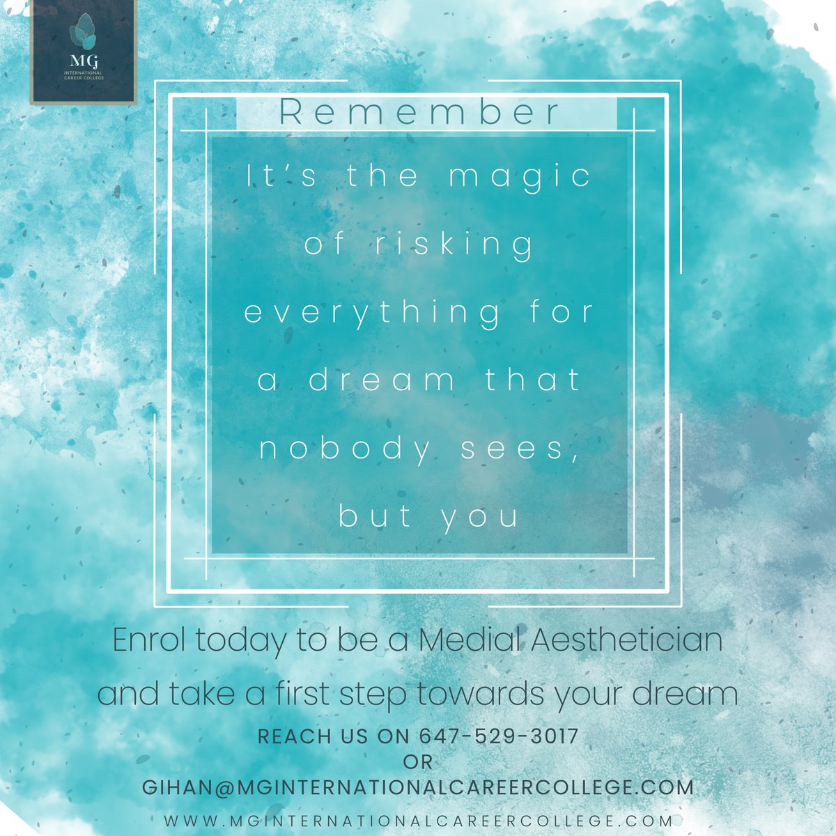 MG International Career College (@mg_intlcareer) on Twitter photo Embark on the enchanting journey of transforming dreams into reality at MG International Career College!
Enrol today, and discover the magic of becoming a Medical Aesthetician.
Contact us at 647-529-3017 or gihan@mginternationalcareercollege.com Embark on the enchanting journey of transforming dreams into reality at MG International Career College!
Enrol today, and discover the magic of becoming a Medical Aesthetician.
Contact us at 647-529-3017 or gihan@mginternationalcareercollege.com