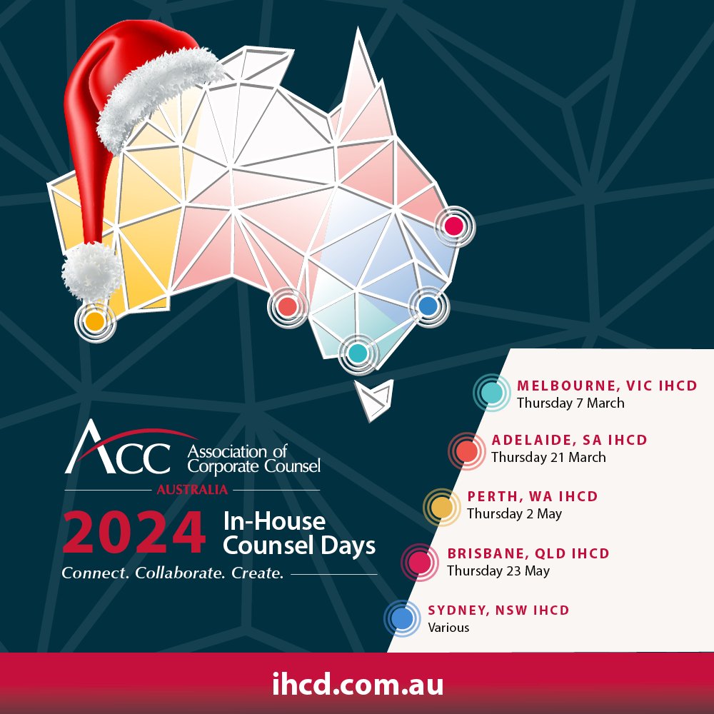 Have you reserved your seat at the 2024 In-House Counsel Day in your state? Don't leave it until 2024, give yourself an early Christmas pressie ... book now save $100 with an Early Bird ticket for just $500. Register now. ihcd.com.au #ihcd24 #byinhouse
